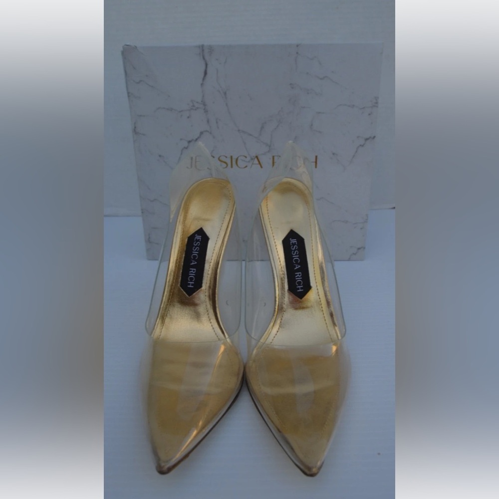 Jessica Rich Sz 36/US Sz 6 Clear Gold Fancy Stiletto Pump NWB
